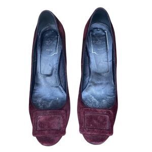 ROGER VIVIER Maroon/Burgundy Suede Leather Wedge/Pump Size 8(38) Designer